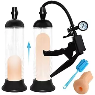 Penis Pump, Manual Vacuum Penispumps for Men Enlargement Pump, Penis Extender Enlarger with Pressure Gauge and Pocket Pussy and
