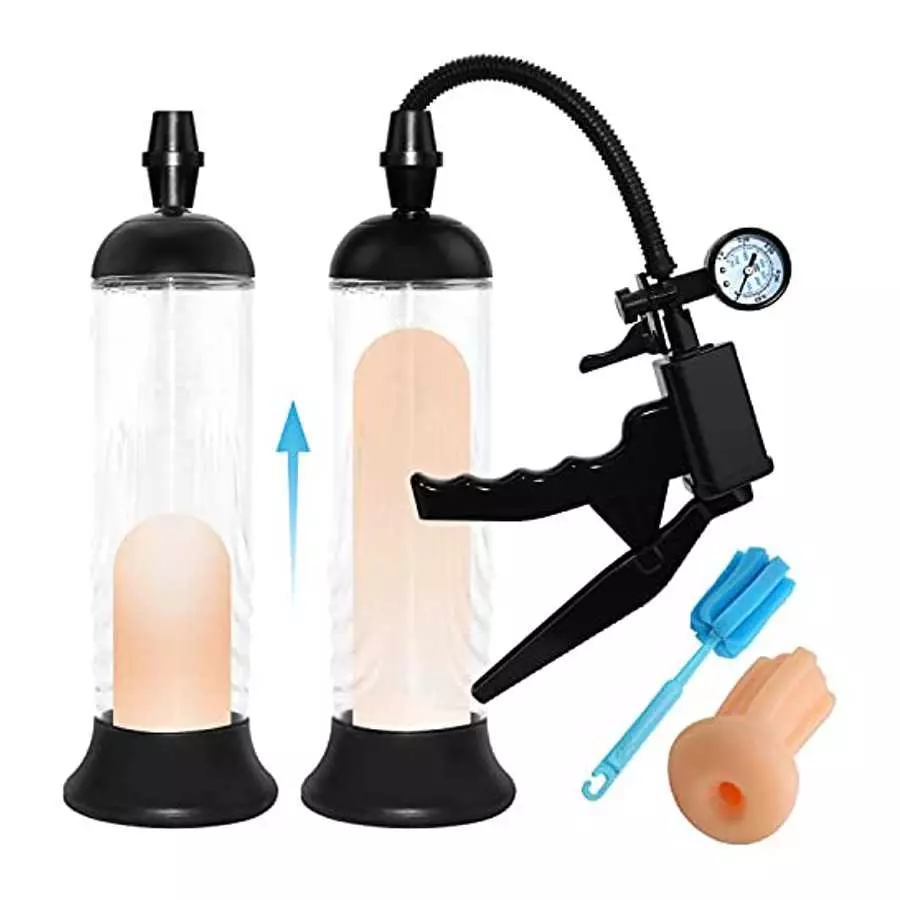Penis Pump, Manual Vacuum Penispumps for Men Enlargement Pump, Penis Extender Enlarger with Pressure Gauge and Pocket Pussy and