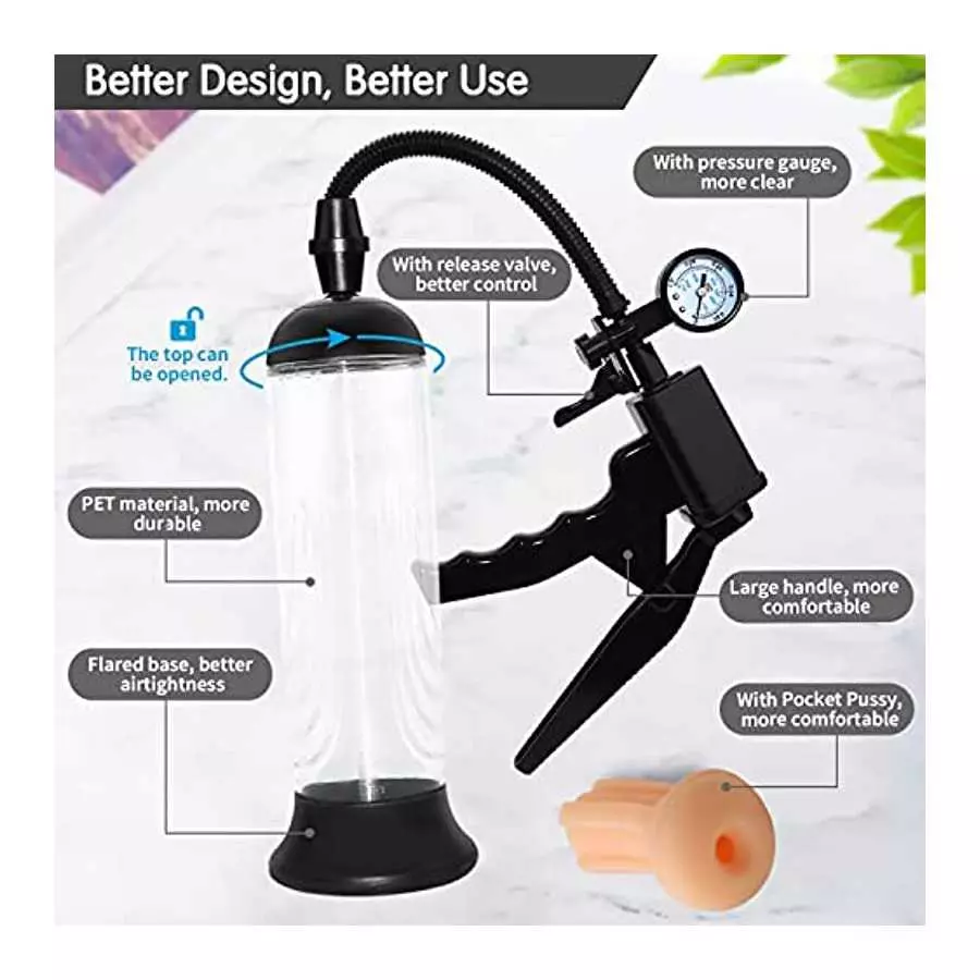 Penis Pump, Manual Vacuum Penispumps for Men Enlargement Pump, Penis Extender Enlarger with Pressure Gauge and Pocket Pussy and