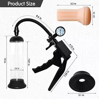 Penis Pump, Manual Vacuum Penispumps for Men Enlargement Pump, Penis Extender Enlarger with Pressure Gauge and Pocket Pussy and