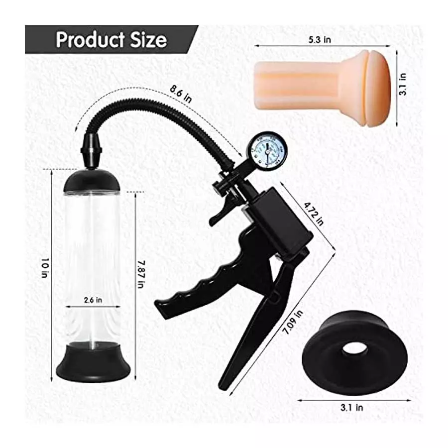 Penis Pump, Manual Vacuum Penispumps for Men Enlargement Pump, Penis Extender Enlarger with Pressure Gauge and Pocket Pussy and