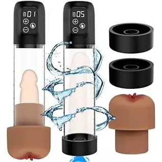IPX7 Waterproof Eletric Penis Pump with 5 Suction Levels, Penis Massager Stimulator with Vagina Stroker Sleeve, Penis Enlargemen