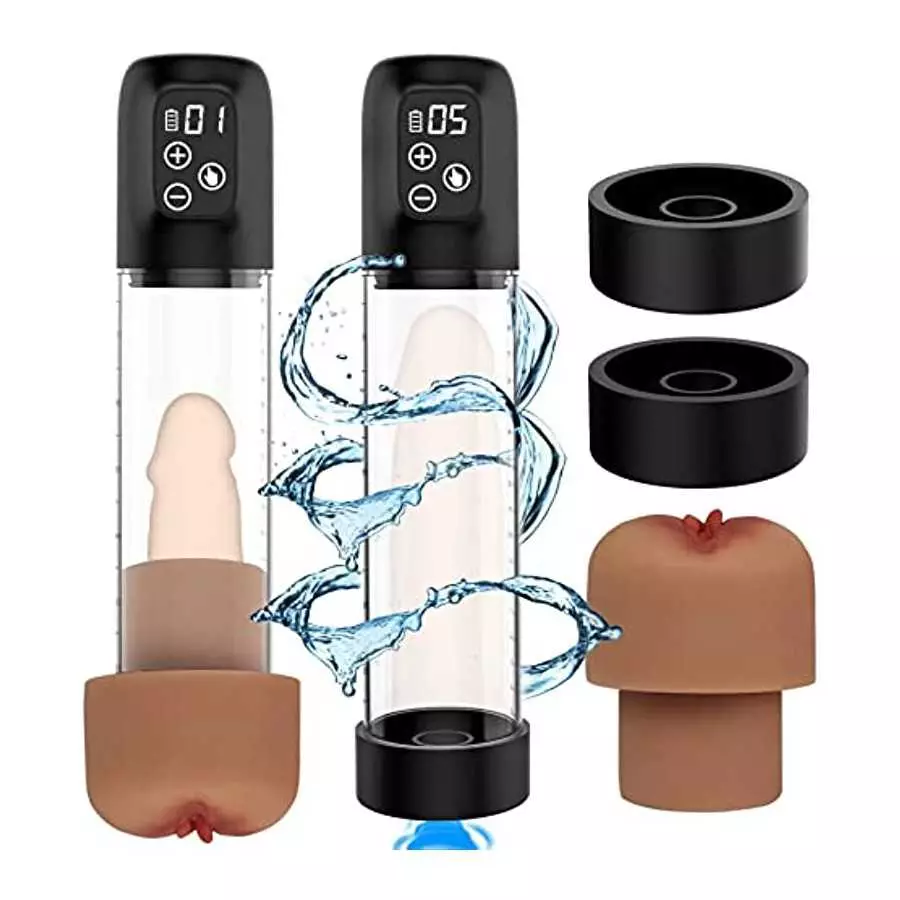 IPX7 Waterproof Eletric Penis Pump with 5 Suction Levels, Penis Massager Stimulator with Vagina Stroker Sleeve, Penis Enlargemen