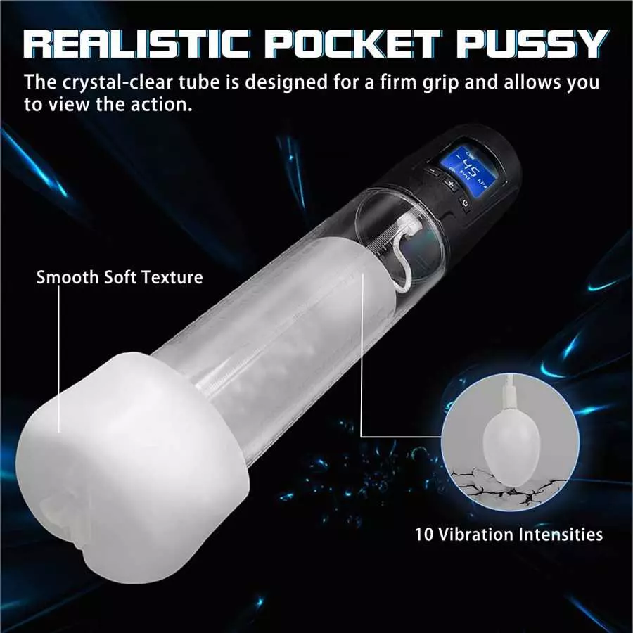 Electric Vacuum Penis Pump with Pocket Pussy, Male Penis Enlargement with 6 Suction 10 Vibration Intensities, Rechargeable Autom