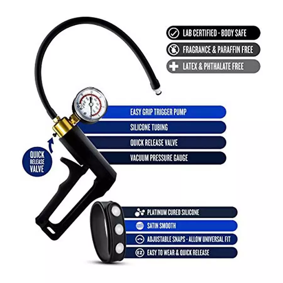 Blush Performance Professional Grade Penis Pump Trigger Featuring Pressure Gauge Nterchange Compatible Vacuum Release Valve Male