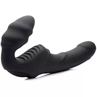 Strap U Slim Rider Ribbed Vibrating Silicone Strapless Strap On