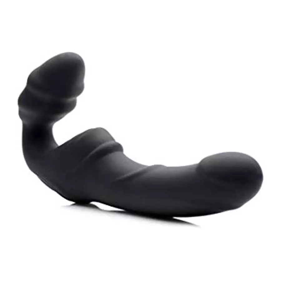 Strap U Slim Rider Ribbed Vibrating Silicone Strapless Strap On