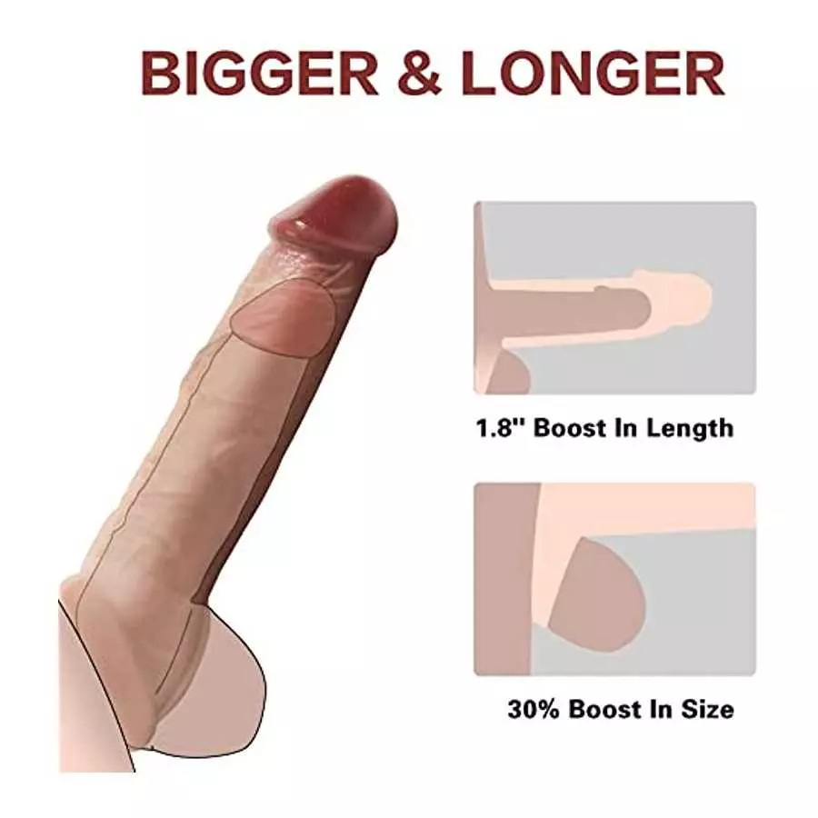 Penis Sleeve Extender Enlarger Sheath, Silicone Cock Sleeve Extension with Stretchy Loop for Men to Increase Length & Girth, Reu