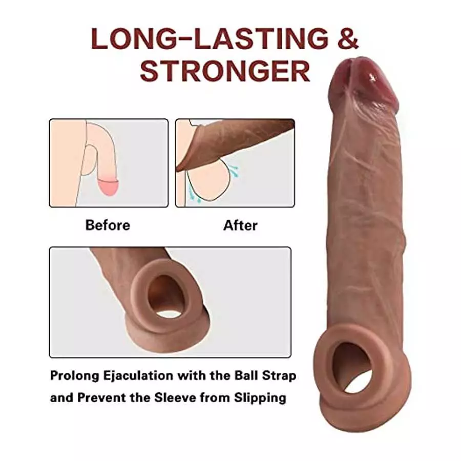 Penis Sleeve Extender Enlarger Sheath, Silicone Cock Sleeve Extension with Stretchy Loop for Men to Increase Length & Girth, Reu