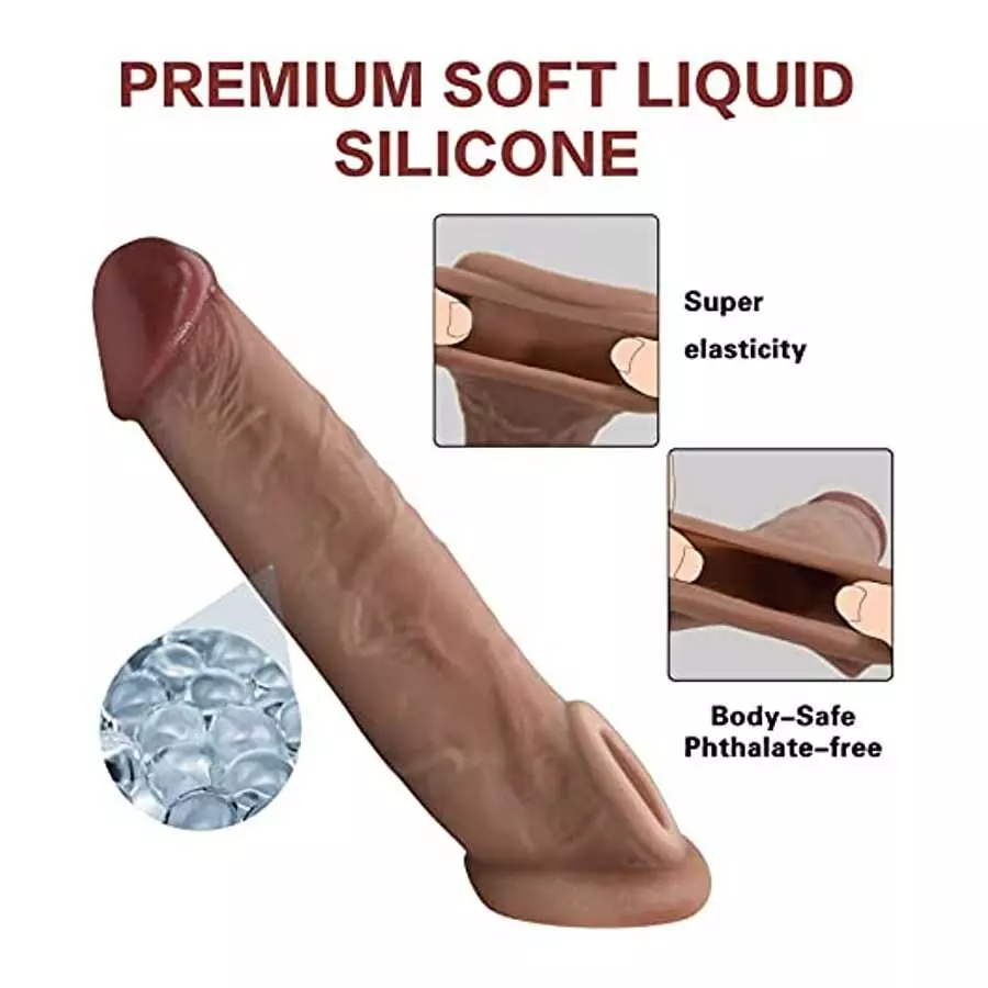 Penis Sleeve Extender Enlarger Sheath, Silicone Cock Sleeve Extension with Stretchy Loop for Men to Increase Length & Girth, Reu