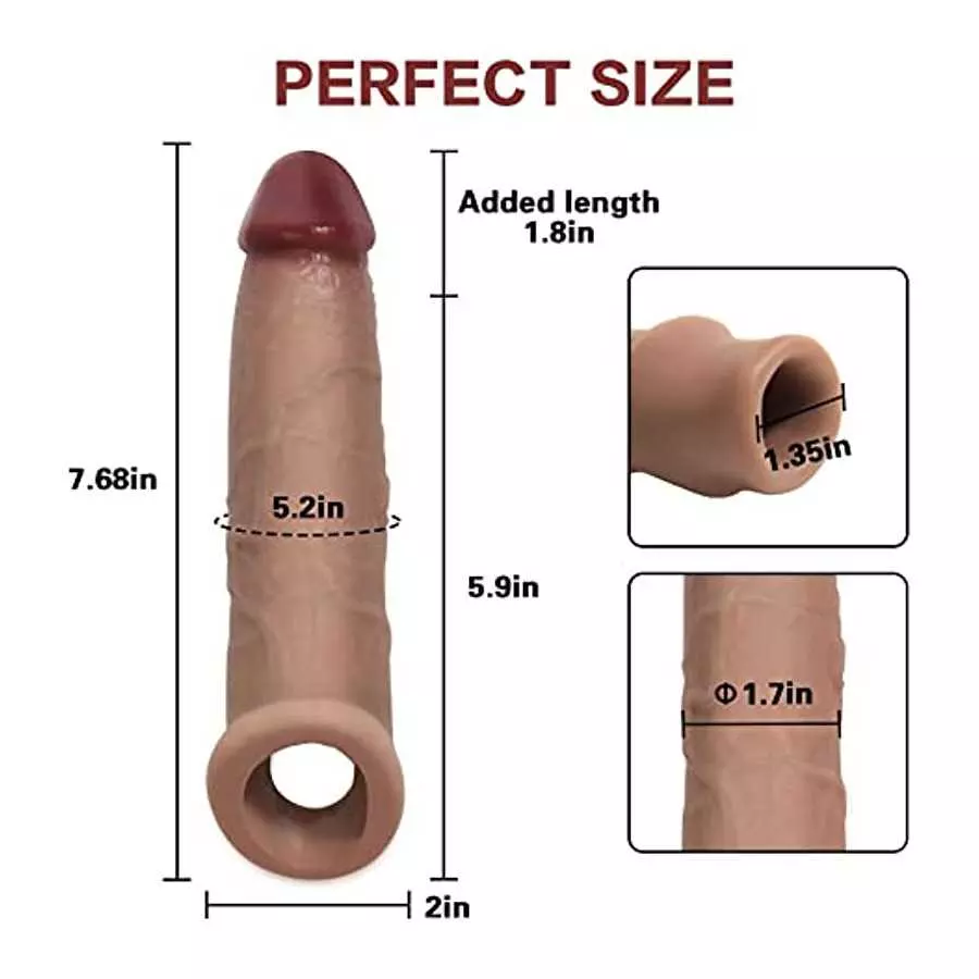 Penis Sleeve Extender Enlarger Sheath, Silicone Cock Sleeve Extension with Stretchy Loop for Men to Increase Length & Girth, Reu