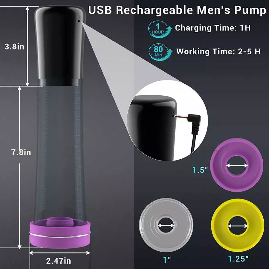 Electric Penis Pump Enlargers Vacuum with 4 Automatic Intensities Manual Mode for Any Intensities with 3 Different Size Sleeves