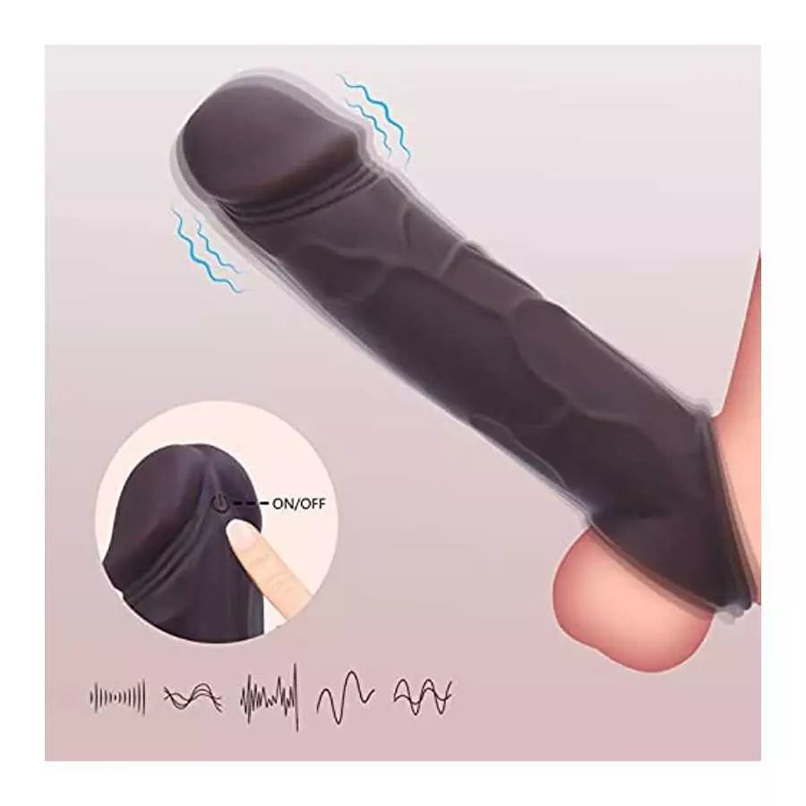 Penis Sleeve Vibrating Cock Sleeve, YonTuy Black Reliastic Penis Extension with Penis Ring, 5 Remote Control Vibration Modes Pen
