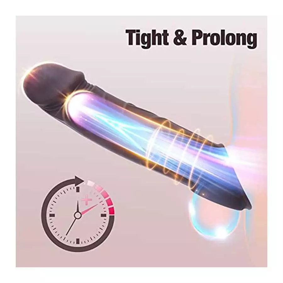 Penis Sleeve Vibrating Cock Sleeve, YonTuy Black Reliastic Penis Extension with Penis Ring, 5 Remote Control Vibration Modes Pen