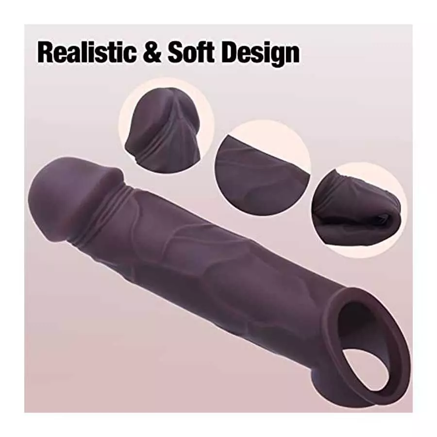 Penis Sleeve Vibrating Cock Sleeve, YonTuy Black Reliastic Penis Extension with Penis Ring, 5 Remote Control Vibration Modes Pen