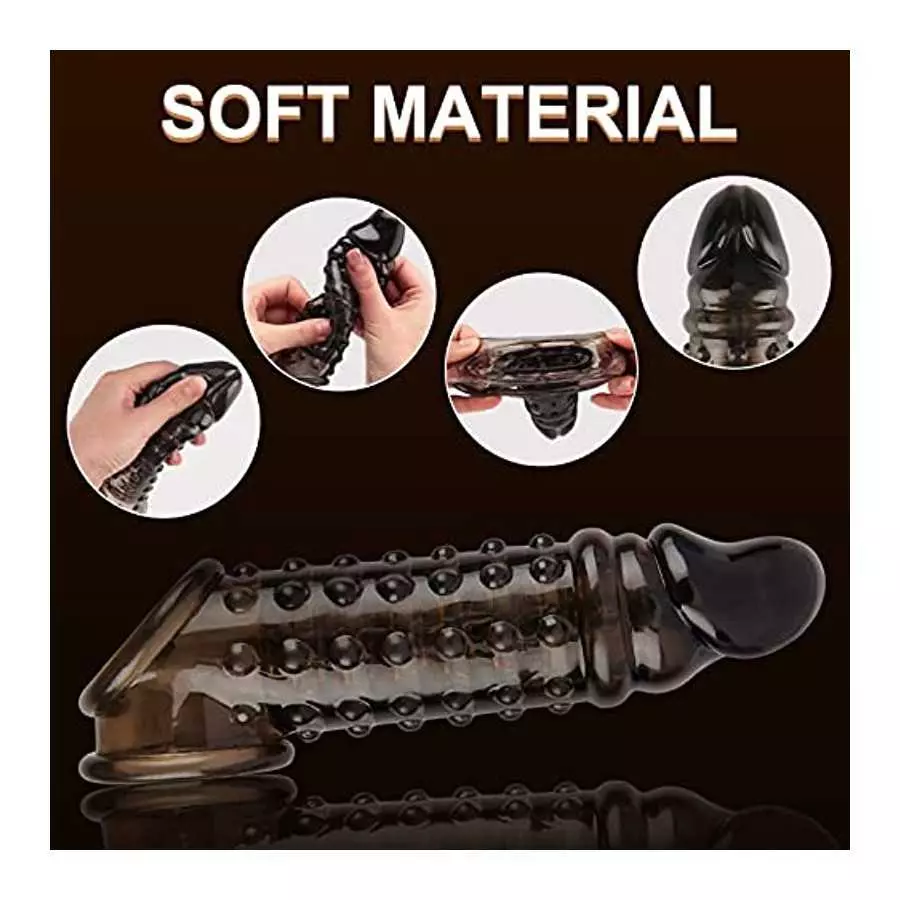 Reusable Penis Sleeve Extender Ultra-Soft Extension Black Sex Toy Cock Enlarger Condom Sheath Delay Ejaculation Toys Men Couple