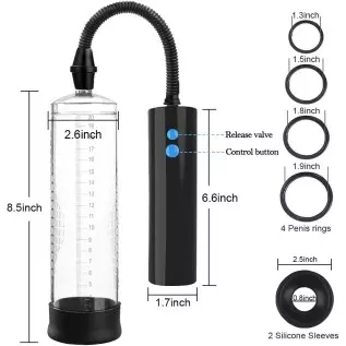 Electric Penis Pump Enlargement Vacuum Pump with 4 Extra Penis Rings and 2 Sleeves Automatic Rechargeable Male Enhancement Train