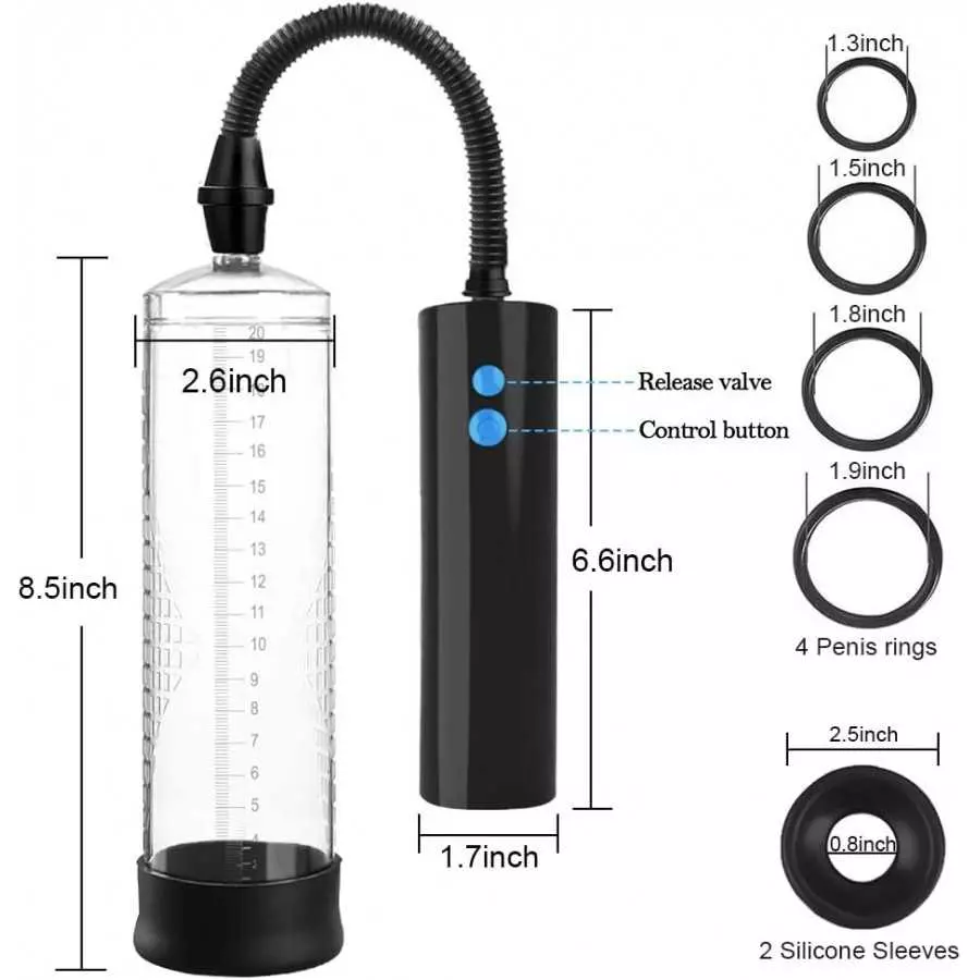 Electric Penis Pump Enlargement Vacuum Pump with 4 Extra Penis Rings and 2 Sleeves Automatic Rechargeable Male Enhancement Train