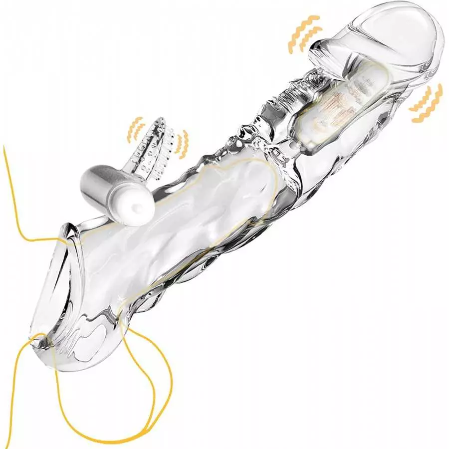 LIVE4COOL Penis Extender Sleeve Cock Sleeve with Vibrators, Penis Enlarger Reusable Vibrating Penis Sleeve Cock Ring with 10 Vib