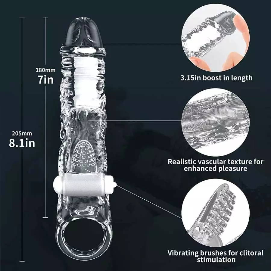 LIVE4COOL Penis Extender Sleeve Cock Sleeve with Vibrators, Penis Enlarger Reusable Vibrating Penis Sleeve Cock Ring with 10 Vib