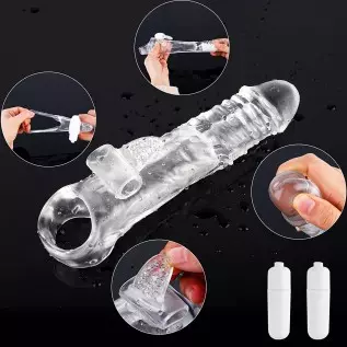 LIVE4COOL Penis Extender Sleeve Cock Sleeve with Vibrators, Penis Enlarger Reusable Vibrating Penis Sleeve Cock Ring with 10 Vib