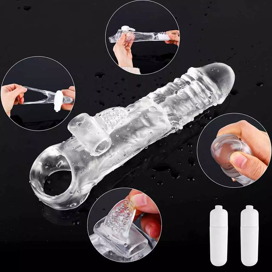 LIVE4COOL Penis Extender Sleeve Cock Sleeve with Vibrators, Penis Enlarger Reusable Vibrating Penis Sleeve Cock Ring with 10 Vib