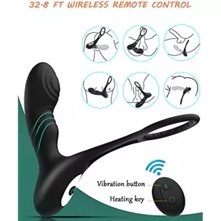 Vibrating Prostate Massager with Heating Function and Cock Ring,10 Modes Anal Prostate Toys with Remote Control, Anal Vibrators Vibrating Prostate Massager with Heating Function and Cock Ring,10 Modes Anal Prostate Toys with Remote Control, Anal Vibrators
