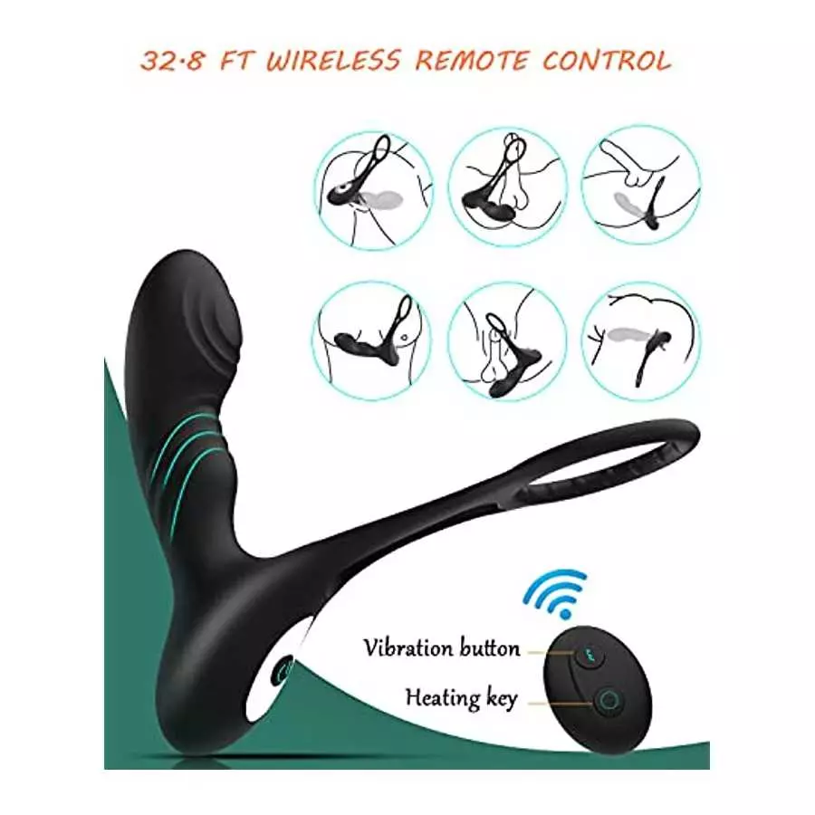 Vibrating Prostate Massager with Heating Function and Cock Ring,10 Modes Anal Prostate Toys with Remote Control, Anal Vibrators 
