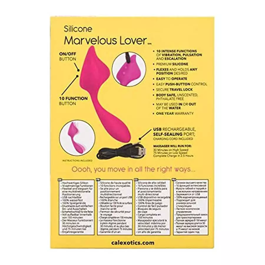 CalExotics Mini Marvels Marvelous Lover – Silicone Waterproof Compact Massager Vibrator – 10 Function Rechargeable Panty Teaser 