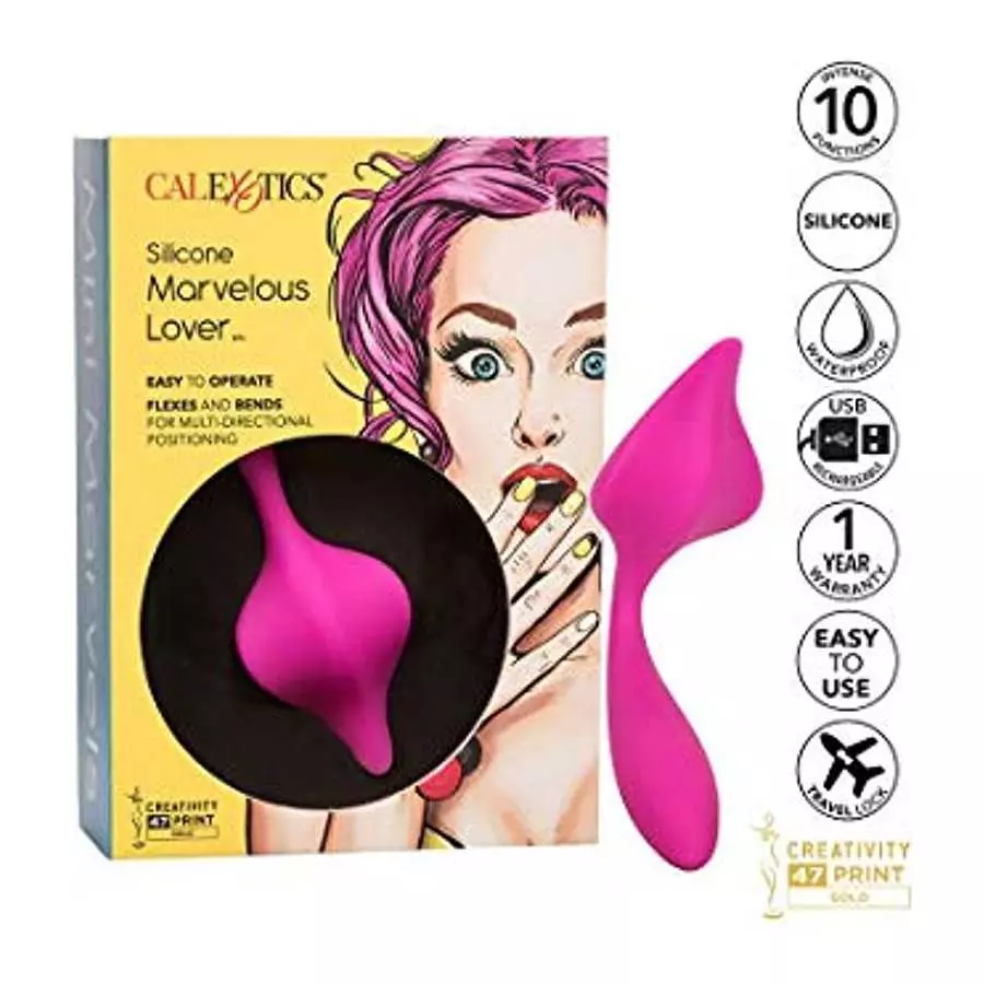 CalExotics Mini Marvels Marvelous Lover – Silicone Waterproof Compact Massager Vibrator – 10 Function Rechargeable Panty Teaser 