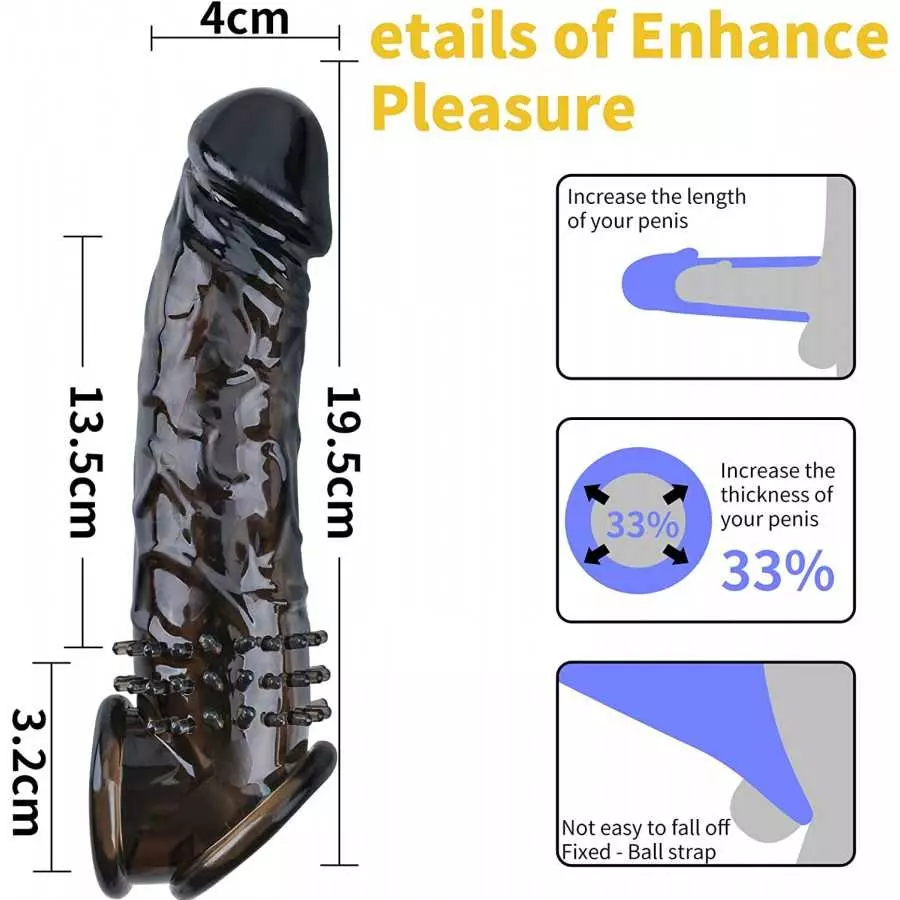 New Super Thick Clear Penis Sleeve,Dovelo Reusable Penis Sleeve Extender Realistic Textured Cock Extender Sheath for Men Cock Co