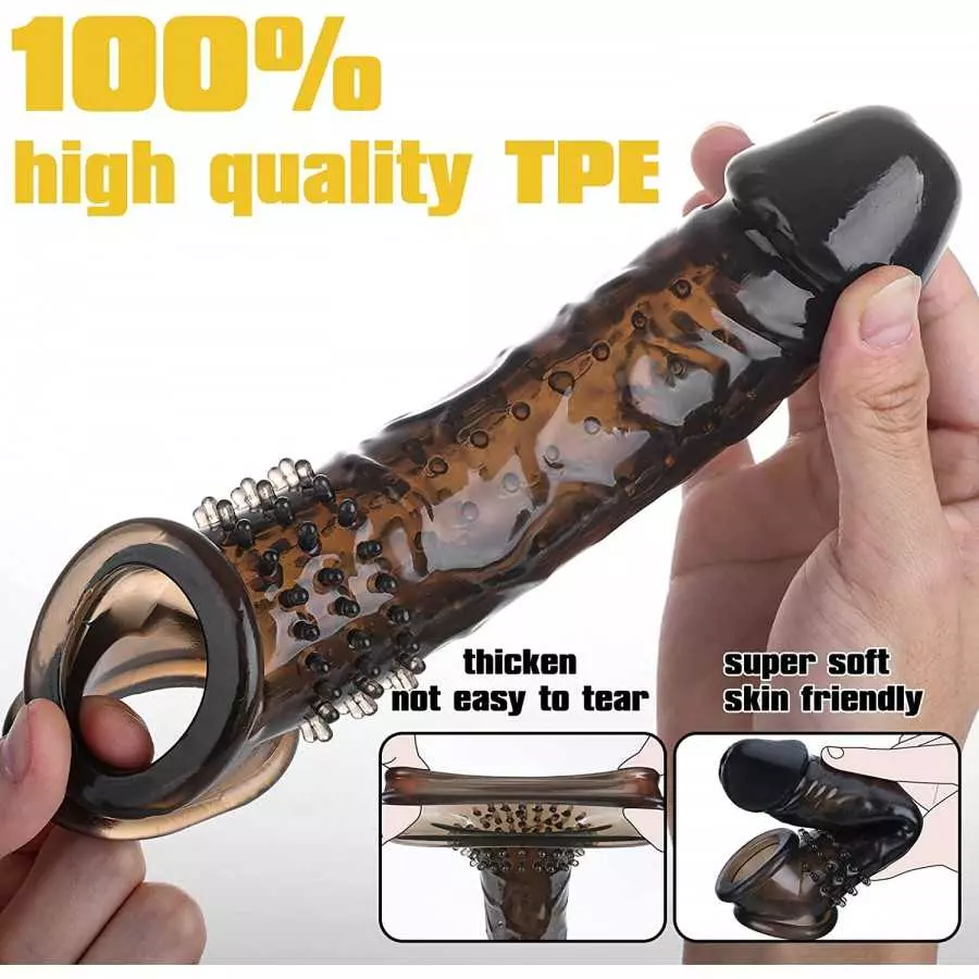 New Super Thick Clear Penis Sleeve,Dovelo Reusable Penis Sleeve Extender Realistic Textured Cock Extender Sheath for Men Cock Co