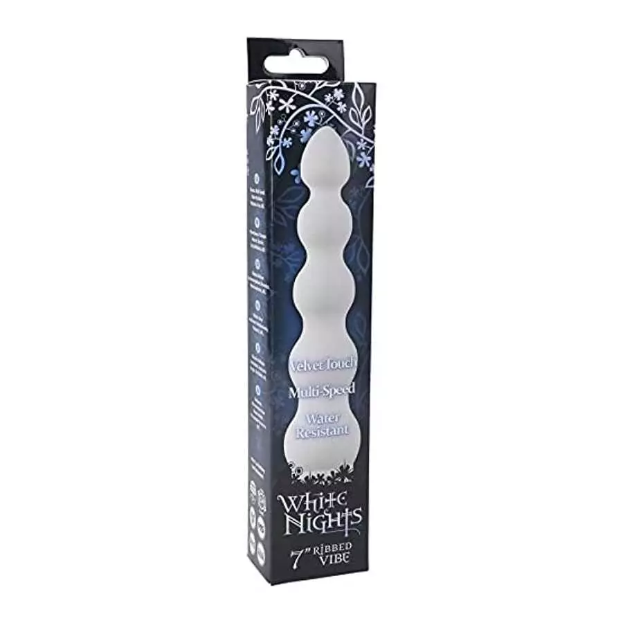 Doc Johnson White Nights - 7 inch Ribbed Multi-Speed Vibrator - ABS Plastic with Smooth Velvet Touch Finish - Great for Internal