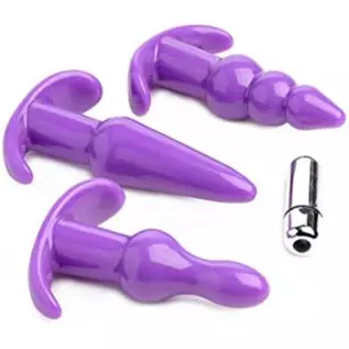 4 Piece Vibrating Anal Plug Set- Purple