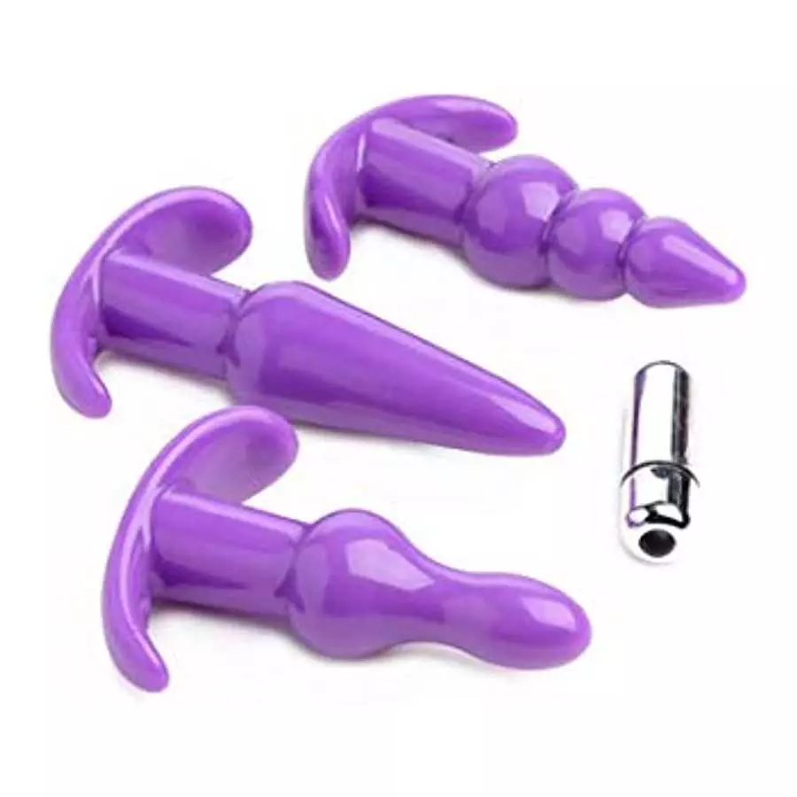 4 Piece Vibrating Anal Plug Set- Purple