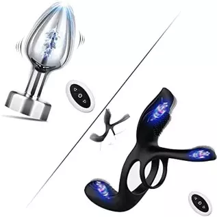 Vibrating Anal Plug with 7 Vibration Modes Prostate Massagers Sex Toys & 3 in 1 Vibrating Cock Ring with 10 Modes for Couples Cl