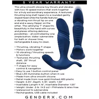 Gender X - True Blue - 10 Vibrating Speeds & Functions Rechargeable Silicone Thrusting Anal Vibrator - Blue