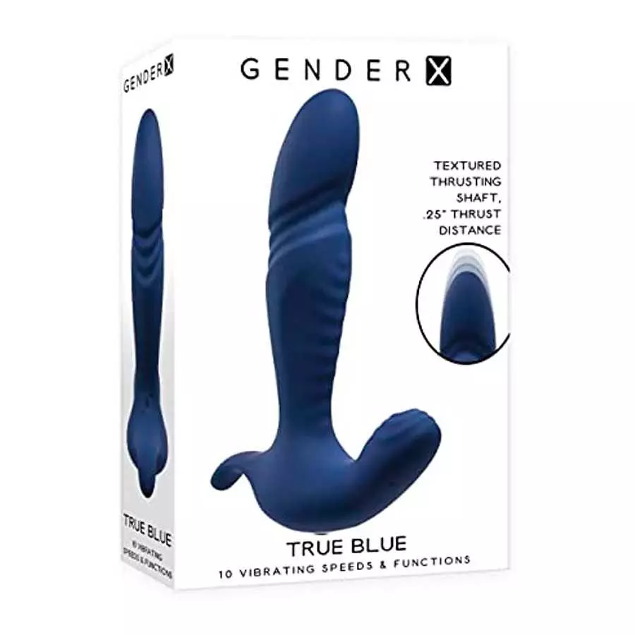 Gender X - True Blue - 10 Vibrating Speeds & Functions Rechargeable Silicone Thrusting Anal Vibrator - Blue