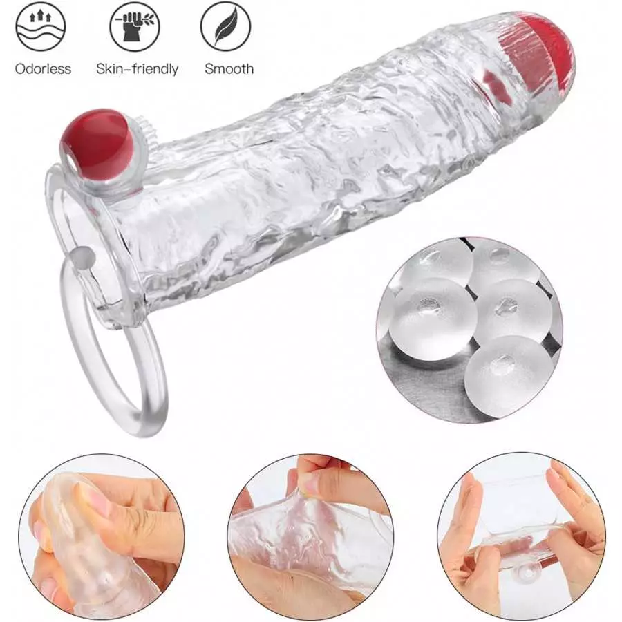 LIVE4COOL Penis Extender Sleeve Vibrator Penis Ring, 10 Vibration Modes Reusable Penis Sleeve Cock Ring Extender Ultra-Soft Peni