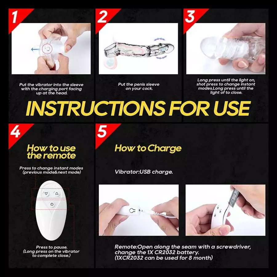 Soulow Penis Sleeve - 10 Modes Penis Sleeve with Cock Ring - Super Soft Remote Control Penis Enlarger for Couples Vibrating Dild