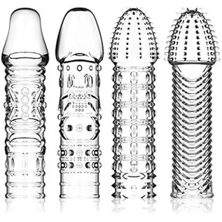 FST 4 Pcs Silicone Penis Sleeves Reusable Condoms Cock Enlarger Penis Extender Prolong Erection Sex Toy for Men