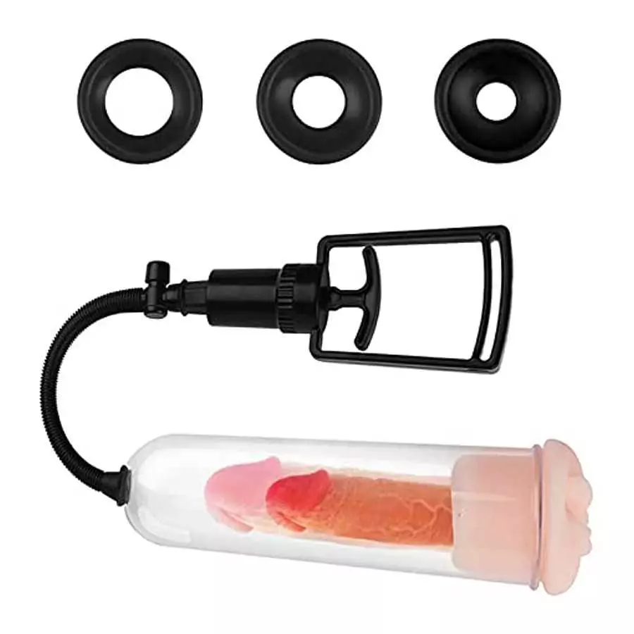 Men's Penis Pump Manual Suction 7.2 inch Vacuum Penis Pump Physical Penis Enlargement Device -Transparent and Black