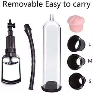 Men's Penis Pump Manual Suction 7.2 inch Vacuum Penis Pump Physical Penis Enlargement Device -Transparent and Black