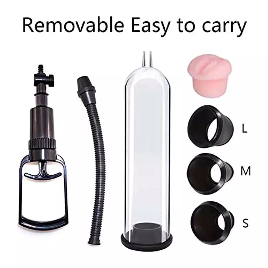 Men's Penis Pump Manual Suction 7.2 inch Vacuum Penis Pump Physical Penis Enlargement Device -Transparent and Black
