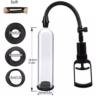 Men's Penis Pump Manual Suction 7.2 inch Vacuum Penis Pump Physical Penis Enlargement Device -Transparent and Black