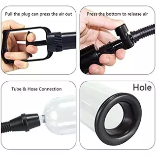Men's Penis Pump Manual Suction 7.2 inch Vacuum Penis Pump Physical Penis Enlargement Device -Transparent and Black