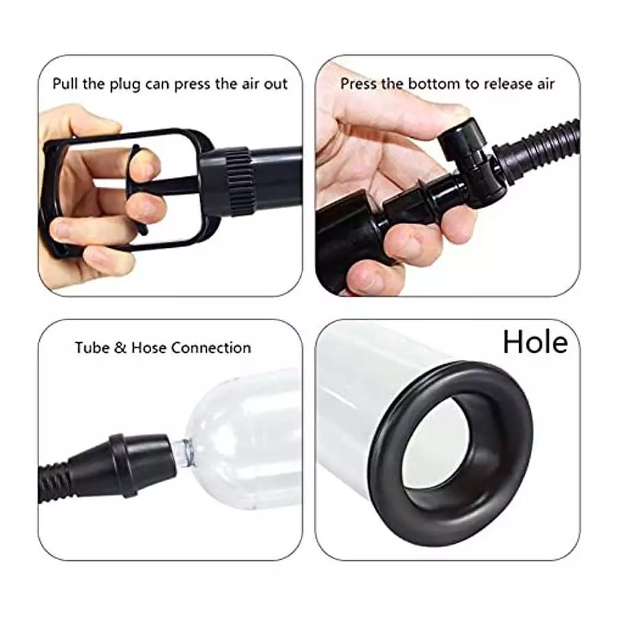 Men's Penis Pump Manual Suction 7.2 inch Vacuum Penis Pump Physical Penis Enlargement Device -Transparent and Black