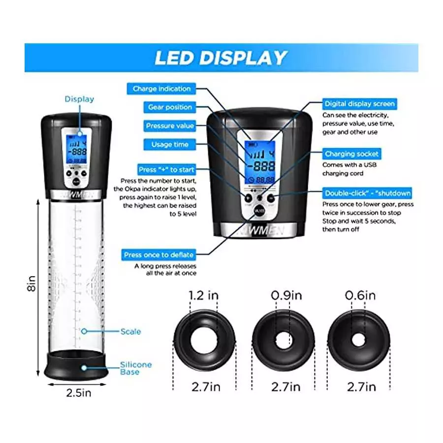 Electric Penis Vacuum Pump with 4 Suction Intensities, Automatic High-Vacuum Rechargeable Male Penis Enlargement Extend Pump Enh