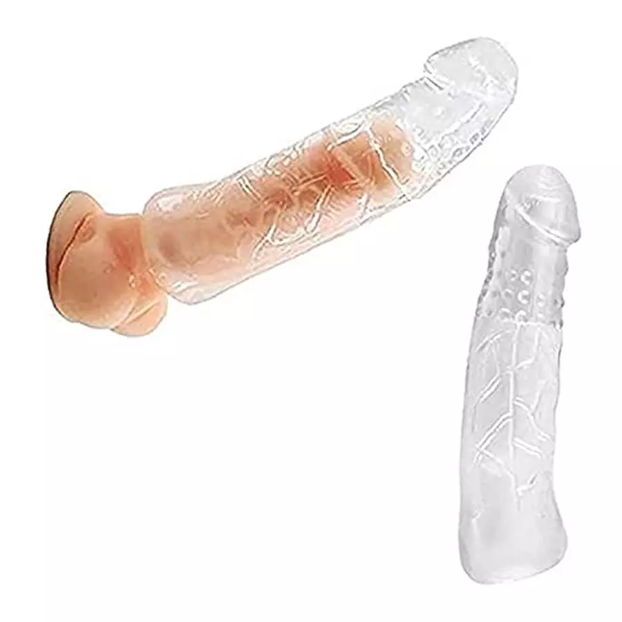 New 229 Soft Realistic Sleeve Extender Sheath Men Men Enhancement Extender Sleeves Color: Transparent